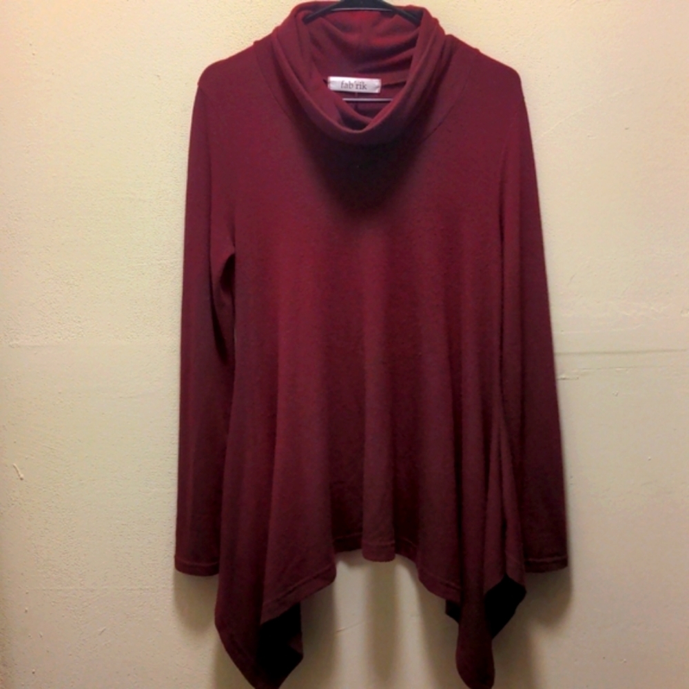 Dark Ruby Handkerchief Sweater Tunic with Cowl Neck